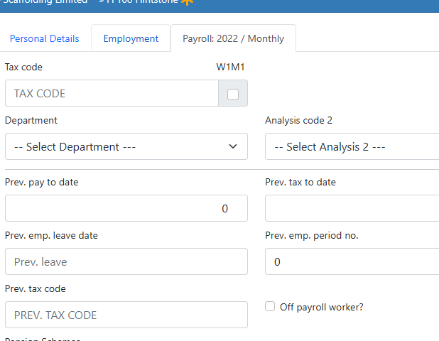 Set tax code